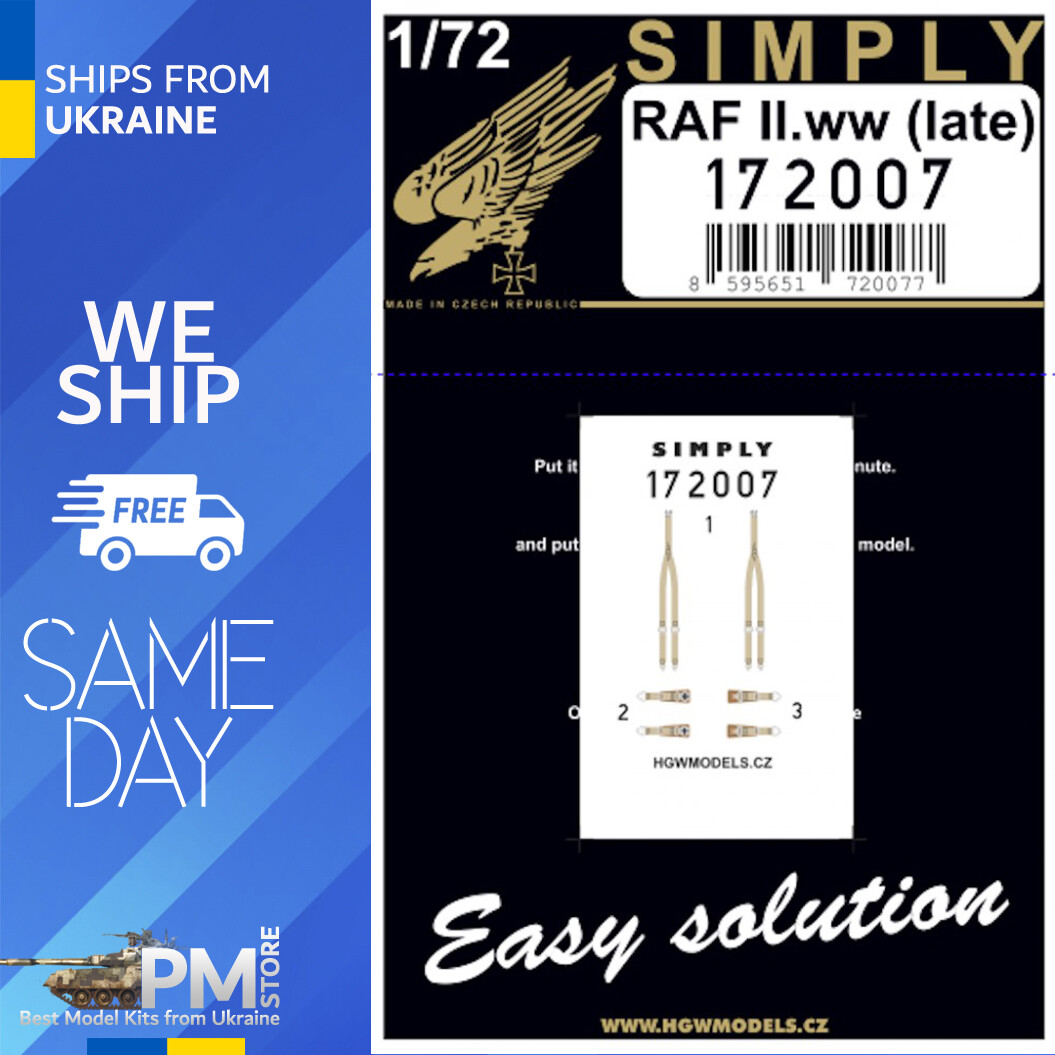 HGW 1/72 scale seatbelt set for RAF II.ww (late) aircraft kits - 172007 HGW 1/72 scale seatbelt set for RAF II.ww (late) aircraft kits - 172007