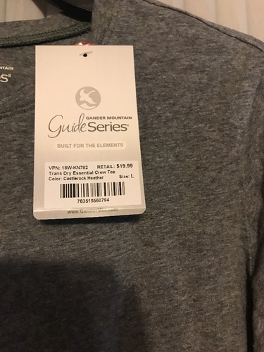 Guide Series Trans Dry Short Sleeve Tee Castlerock Heather Size L Ships N 24h - Picture 3 of 5