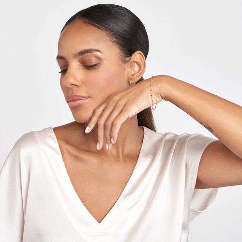 14K Yellow Gold Red/White/Cobalt Enamel Bead Bracelet Solid Links 6.5-7.5" - Picture 3 of 20