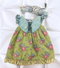 Matilda Jane Girls Sz 4 Mix and Mingle Flutter Dress Headband Secret Fields