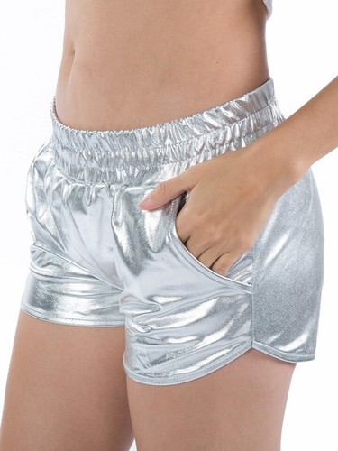 Women's Sexy Holographic Metallic Loose Shorts Dance Pockets Joggers Streetwear - Picture 21 of 25