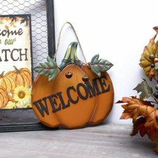 Wooden Pumpkin Welcome Sign Wood Pumpkin Hanging Sign Rustic Pumpkin Decorations