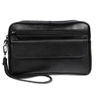 XL genuine leather men's wrist bag men's bag smartphone compartment Black