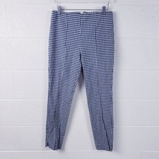 Veronica Beard High Waisted Seam Trouser Blue Gingham Slit Ankle Pants Size 4