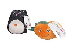 Set Of Two- Patchwork Halloween Pumpkin 6   /Flat Cat 8    Dog Toy Squeaky