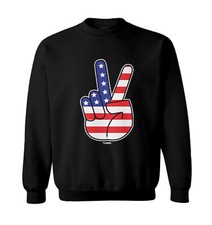 Peace Sign - American Flag USA United Staes 4th Of July Toddler Crewneck Sweater