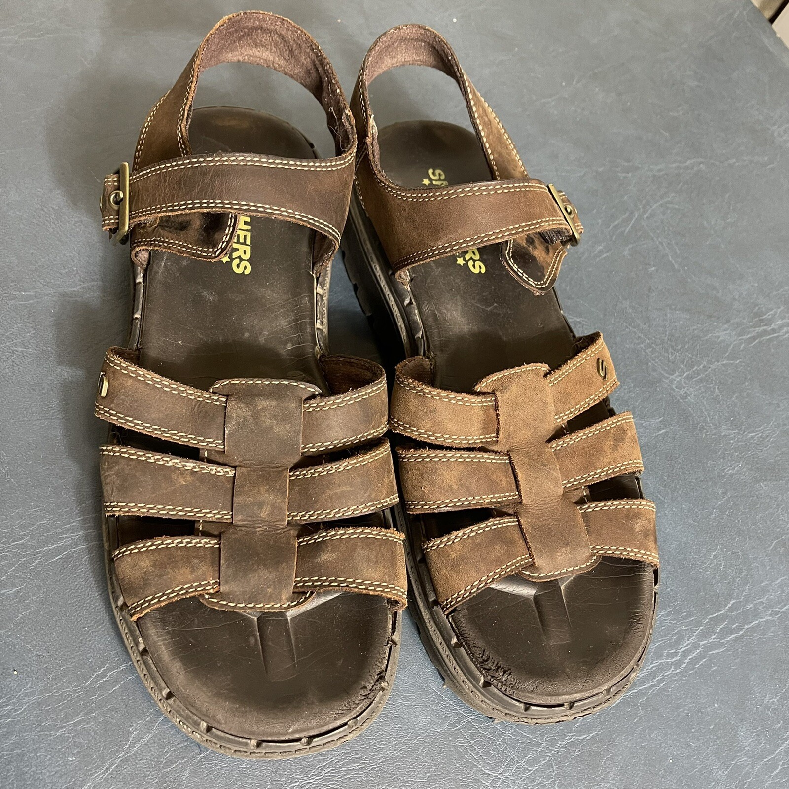 Skechers Jammers Y2K Brown Leather Sandals Size 10 Gem