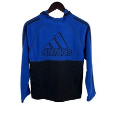 Adidas Boys Hoodie Blue Micro Fleece Logo Hooded Pullover Size Medium New