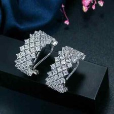 2.00 Ct Round Cut Real Moissanite Huggie Hoop Earrings 14k White Gold Plated