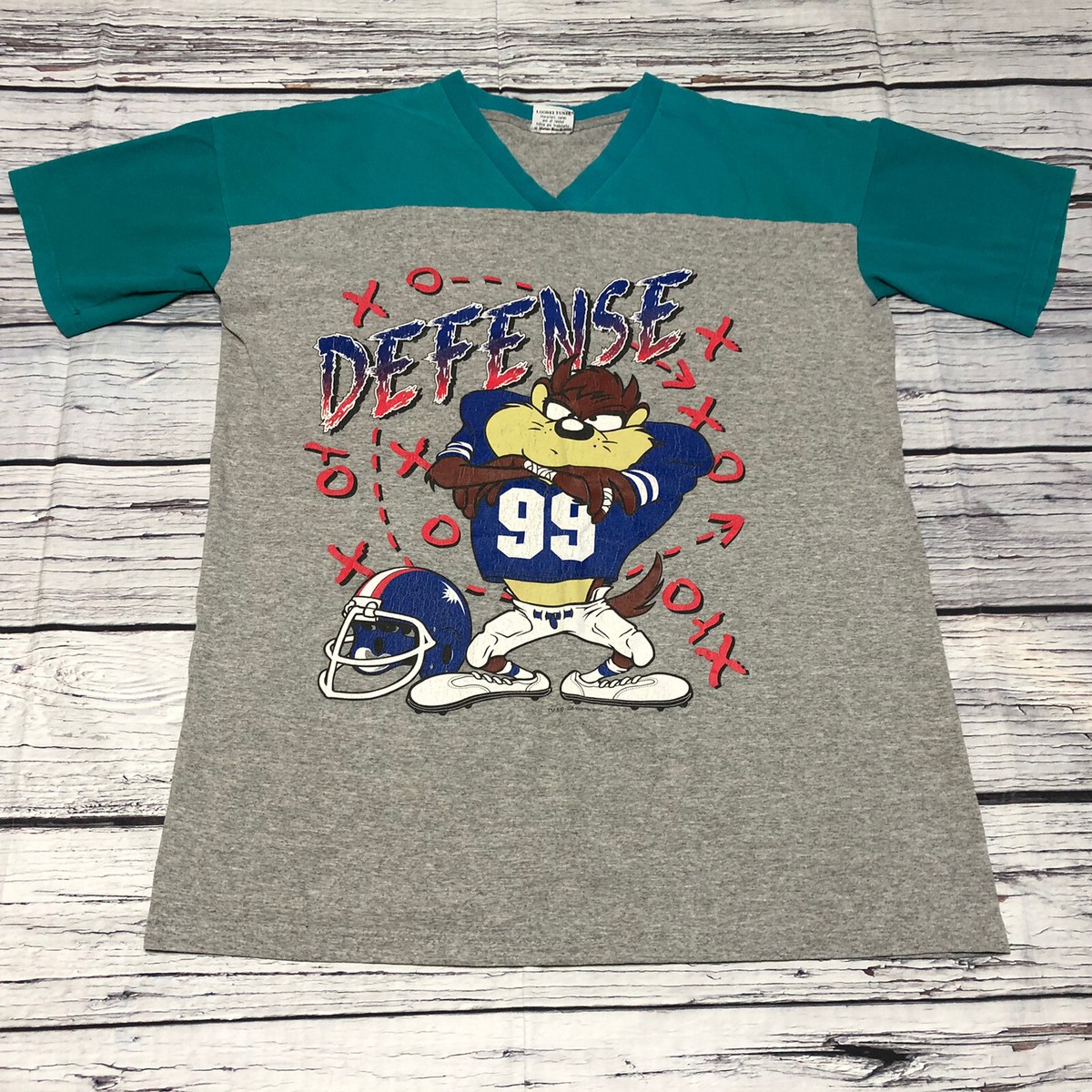 Vintage 90s Taz Looney Tunes Warner Bros Football T Shirt Size