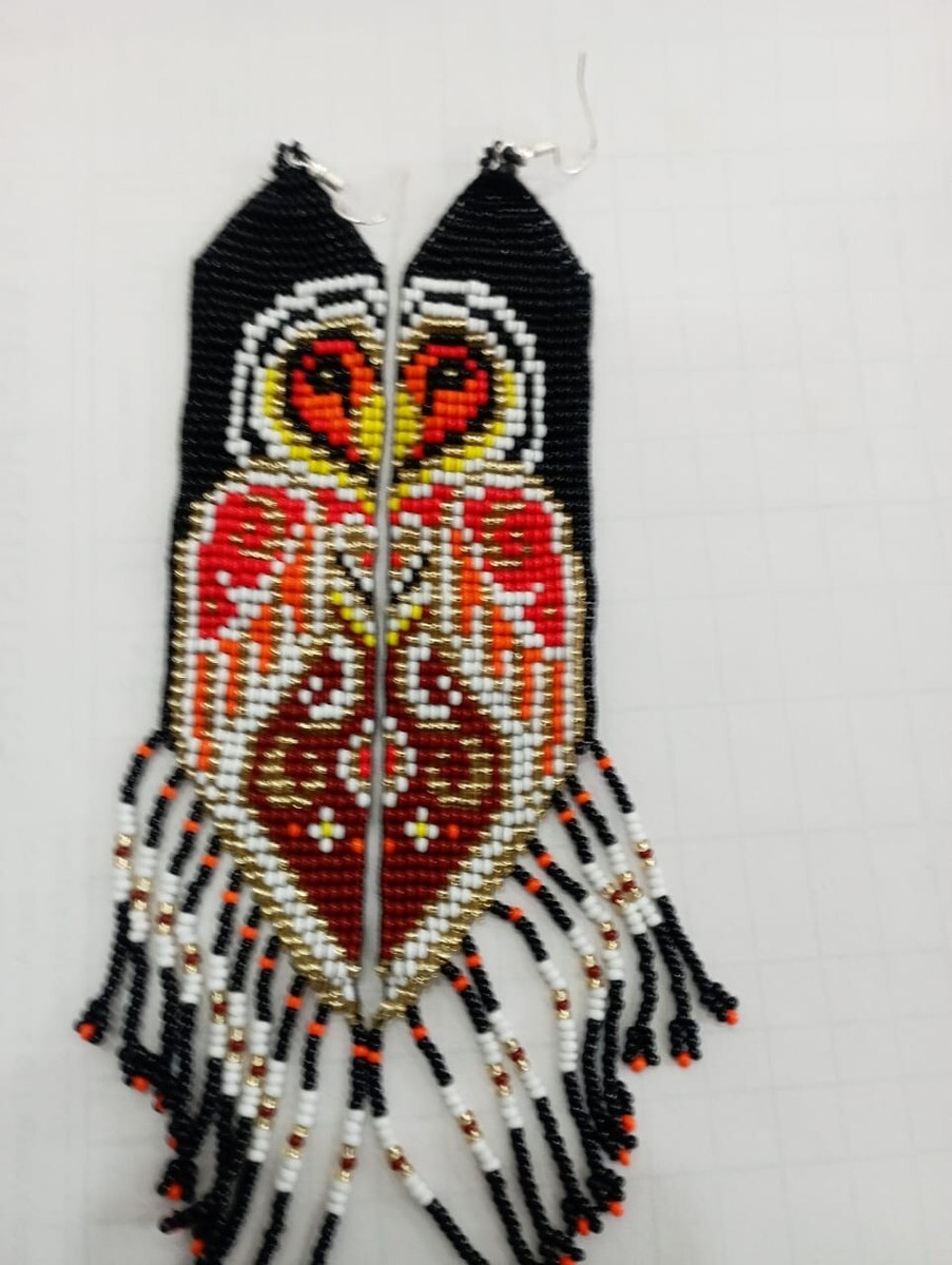 Owl Face Tribal Earrings Native Large Boho American Seed Beads Handmade  Earring
