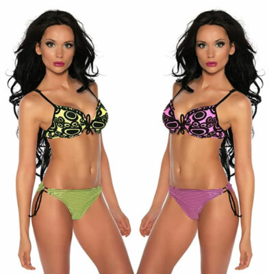 Push-Up Triangel-Bikini Set BH-Top Slip in pink gelb schwarz Samegame