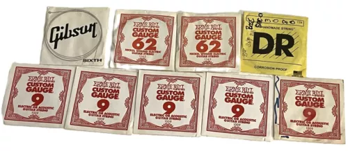 Lot of 9 Vtg Guitar String Lot Gibson, Ernie Ball, DR NOS New Old Stock U.S.A.