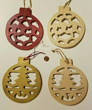 Lot of 4 Laser Cut Wood Christmas Ornament Tree Hanging Decor DIY or Hang As Is 