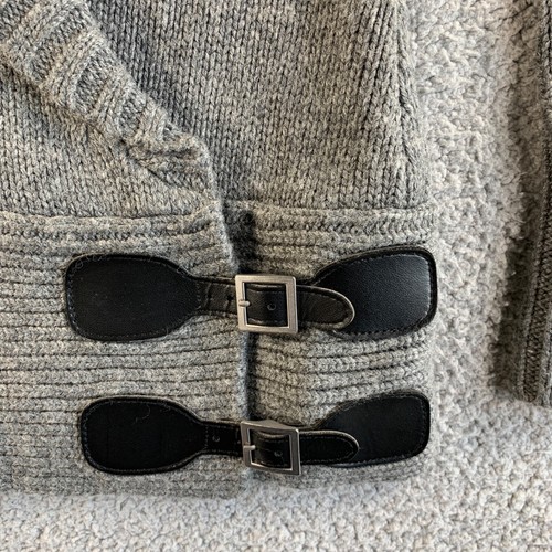 Moda International Sweater Womens XS Gray Wool Wrap Shawl Collar Buckle Y2K - Picture 7 of 12