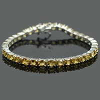 Oval Schliff Citrin Edelstein 925 Sterlingsilber Tennis Armband Schmuck