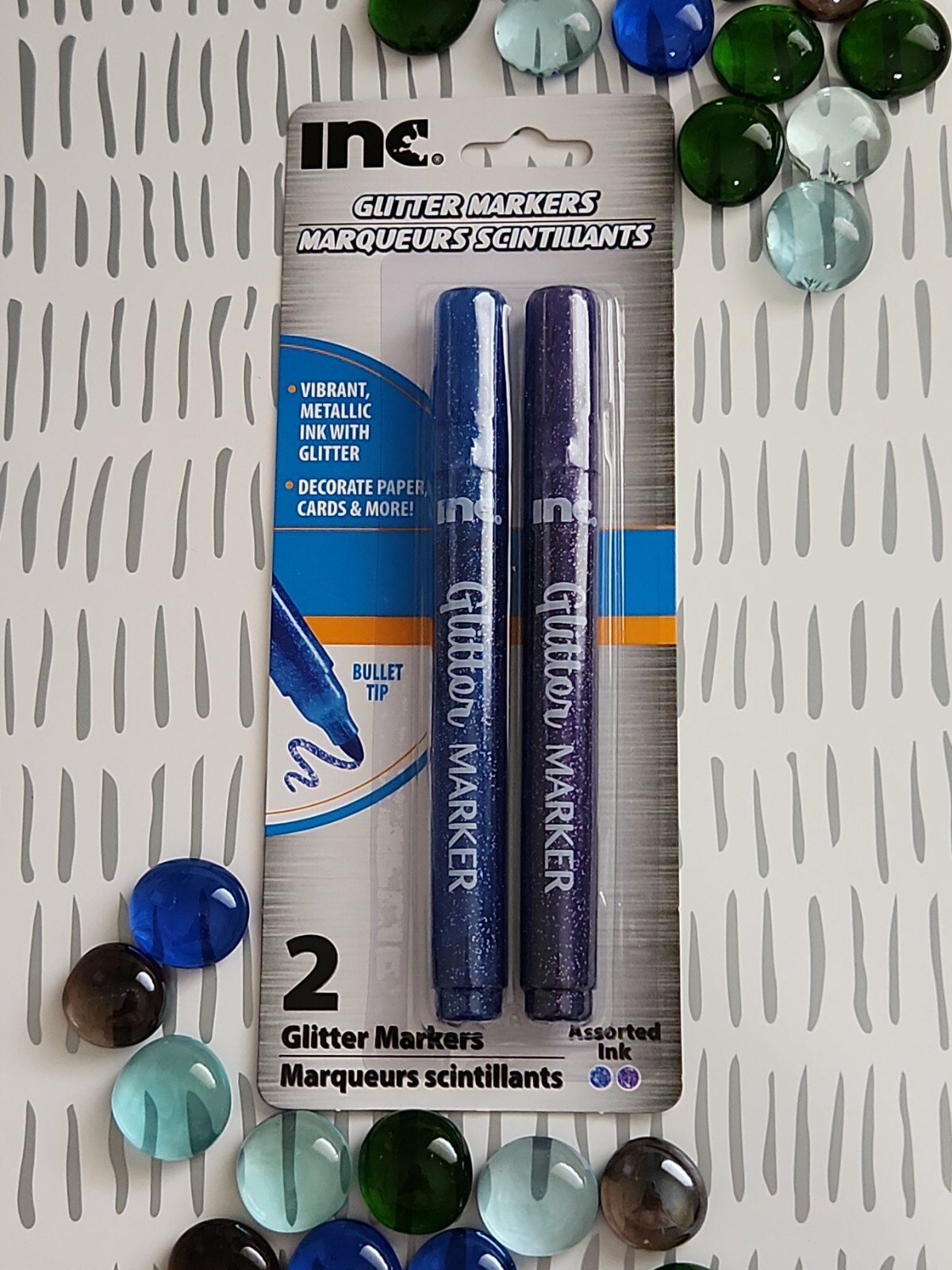 INC&reg; Glitter Markers Metallic Ink Blue and Purple 1 Pack 2 Markers