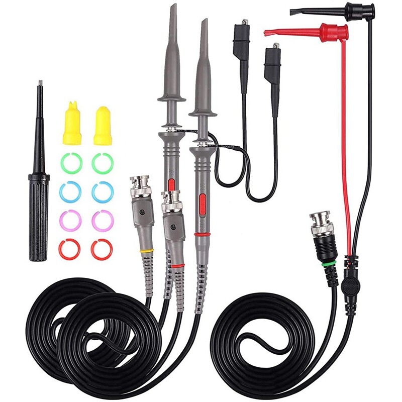 2-Pack P6100 Oscilloscope Probes 100MHz - BNC Clip Probes With X1/X10 Attenuation, Test Leads For Oscilloscopes