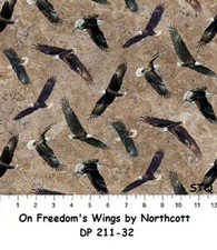 On Freedoms Wings Patriotic cotton quilt fabric Northcott Eagles Flight on Tan