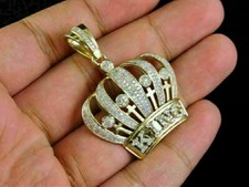 Beautiful 2Ct Round Cut Diamond Crown Pendant 14K Yellow Gold Finish Free Chain
