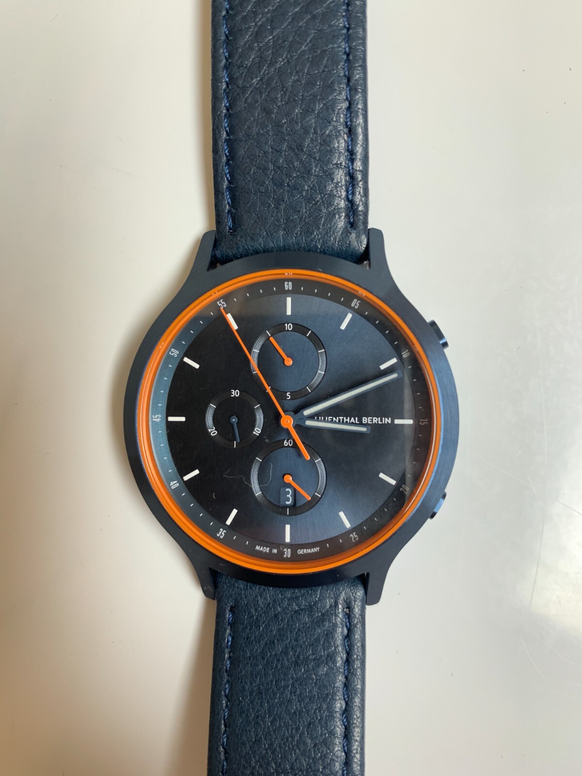 Lilienthal Berlin Chronograph BlueOrange Watch / Blue Leather Strap eBay