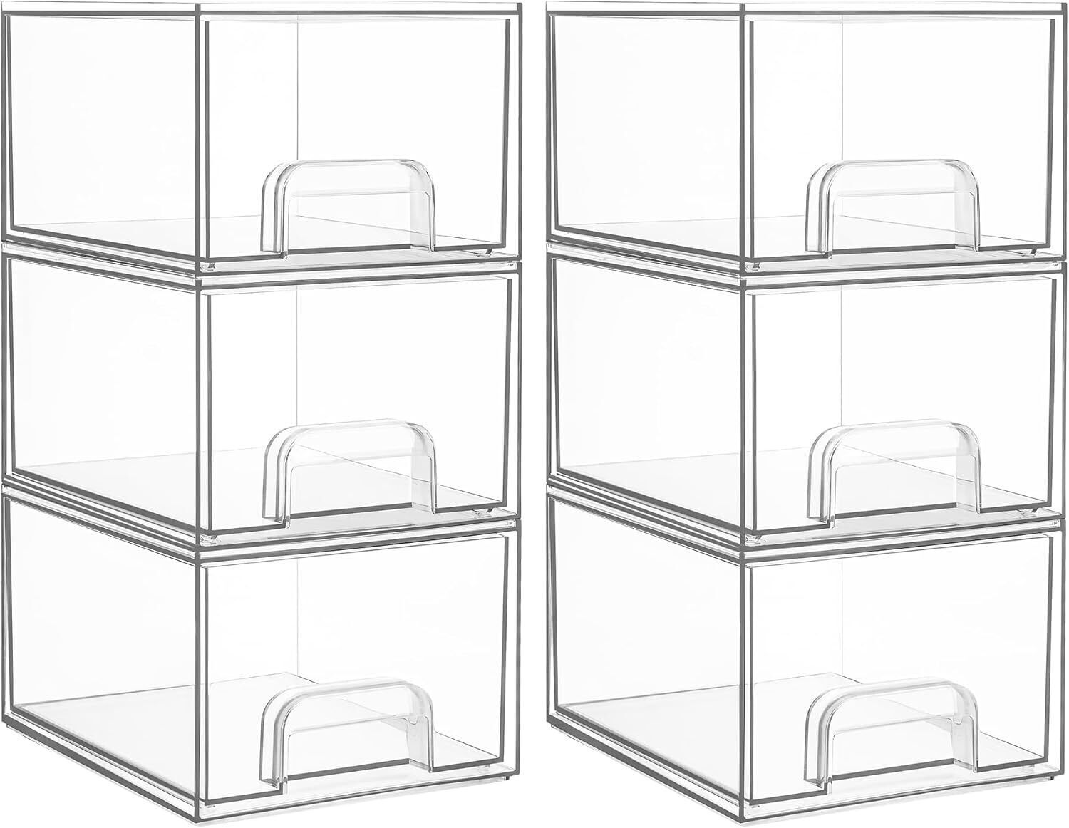 6 Pack Clear Stackable Storage Drawers, 4.4'' Tall Acrylic Bathroom