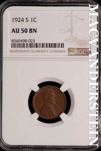 1924-S Lincoln Wheat Cent - NGC AU 50 BN - Scarce  No Reserve  #SLH93