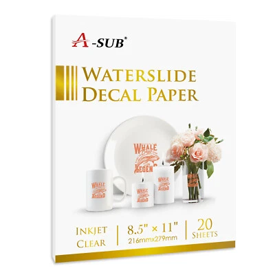 A-SUB Waterslide Decal Paper Inkjet Clear 8.5x11 Water Slide Transfer 20 Sheets - Image 1 of 4