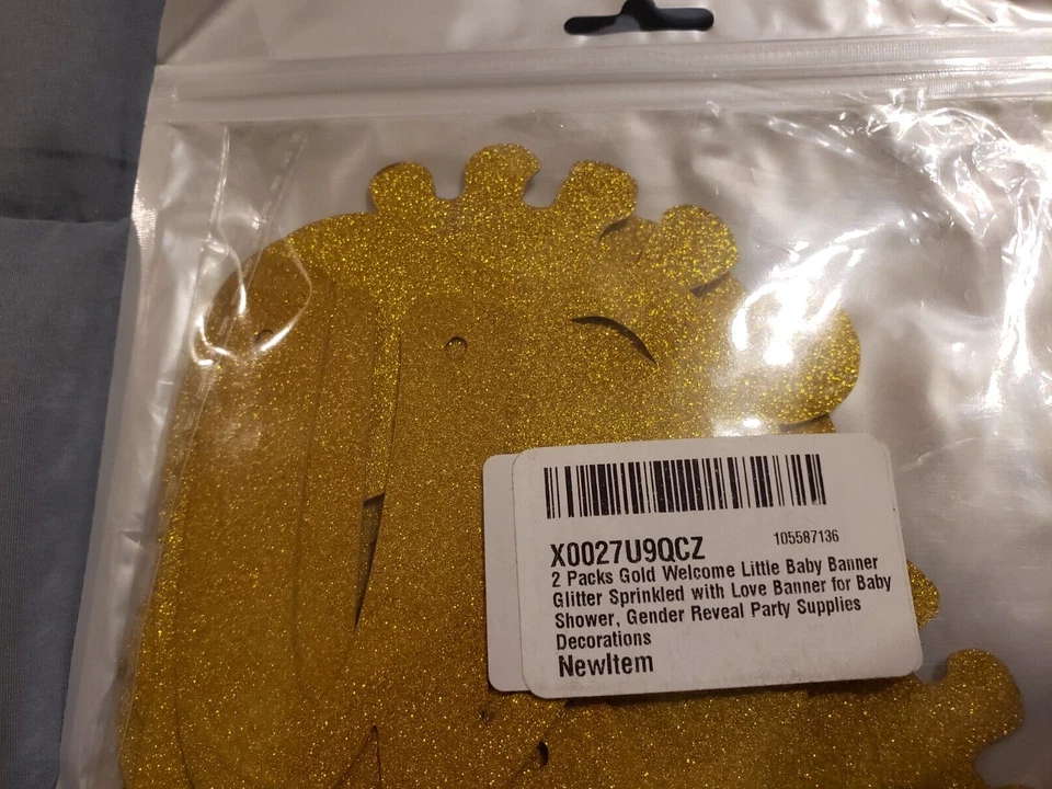 Banner dorado de bienvenida pequeño bebé brillo género revelación decoración ¡LEER! Foto 2 de 2