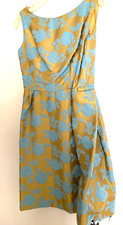 1950s Vintage Satin Brocade Formal Gold and Powder Blue Dress M 38" Chest
