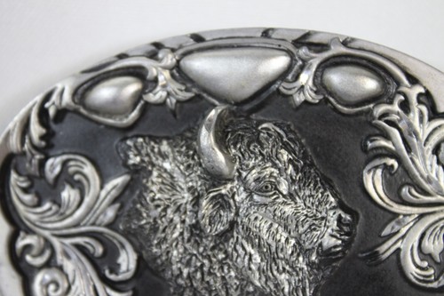 Vtg Siskiyou Belt Buckle Diamond Cut Buffalo Bison Black Silver Big Western 1995 - Picture 3 of 6