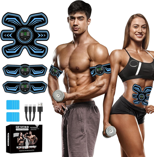 Cintura Addominale Con Elettrostimolatore Muscolare – 8 Modalità E 15 Intensità, 10 Idrogel Di Ricambio, Per Allenamento A Tutto Corpo (blu)