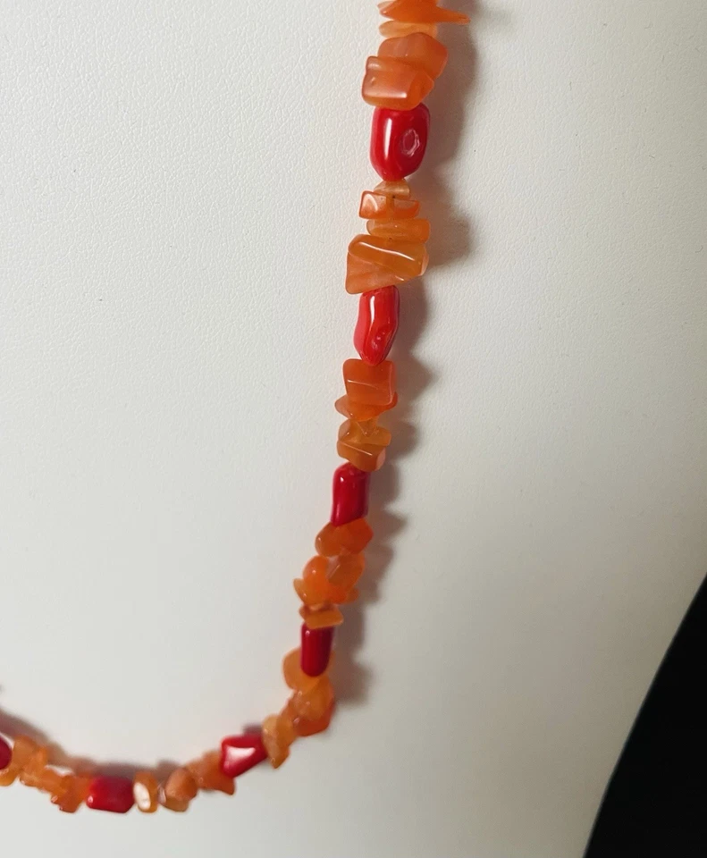 "Collar vintage de 18"" de cornalina 925 naranja y roja de plata de ley 925" Foto 4 de 4