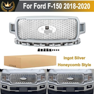 Bumper Grille For Ford F-150 2018-2020 Front Radiator Grille Ingot Silver+Chrome
