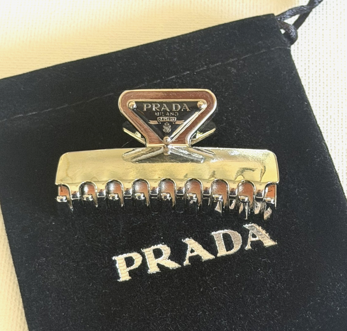 Prada Silver Tone Metal Claw Clip Hair Accessory Small (2 inches