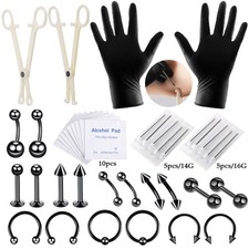42pcs Facial Professional Body Piercing Tool Kit Ear Nose Navel Nipple Needles