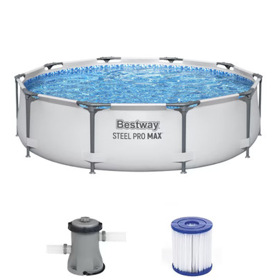 Bestway Steel Pro MAX 10 Feetx30 Inches Round Above Ground Outdoor Swimming Pool