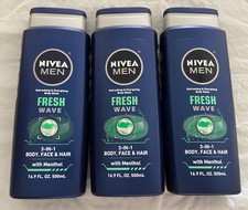 3 Nivea Men Fresh Wave Body Wash Energizing With Menthol 16.9 oz 500mL , NEW
