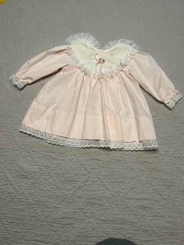 Vintage Alexis Pink Dress Lace Trim Bib Collar Embroidered Flowers 9m - Picture 3 of 13
