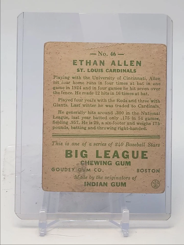 ETHAN ALLEN 1933 TOPPS BIG LEAGUE GOUDEY GUM ROOKIE #46 RC Q1518 - Image 2 of 2