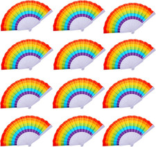12 Pcs Rainbow Folding Fans Colorful Hand Held Fan, Rainbow Party Decoration, LG