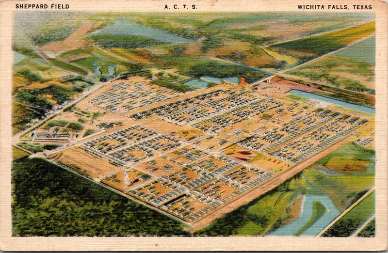 Vintage Aerial View, Sheppard Field, Wichita Falls, Texas Postcard