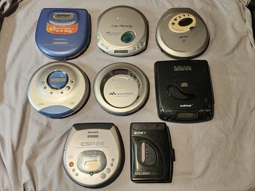 8 Vintage Sony Walkman Audiologic Emmerson Etc Cassette & CD Player Tested Lot