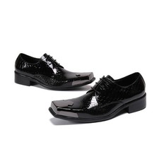 Men's Flat Metal Square Toe Fashion Lace Up Leather Formal Banquet Party Shoes