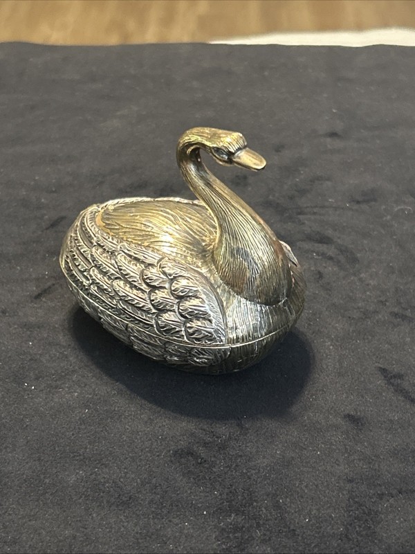 Candy Dish Covered Swan Shaped Gold Washed TANE Sterling Silver .925