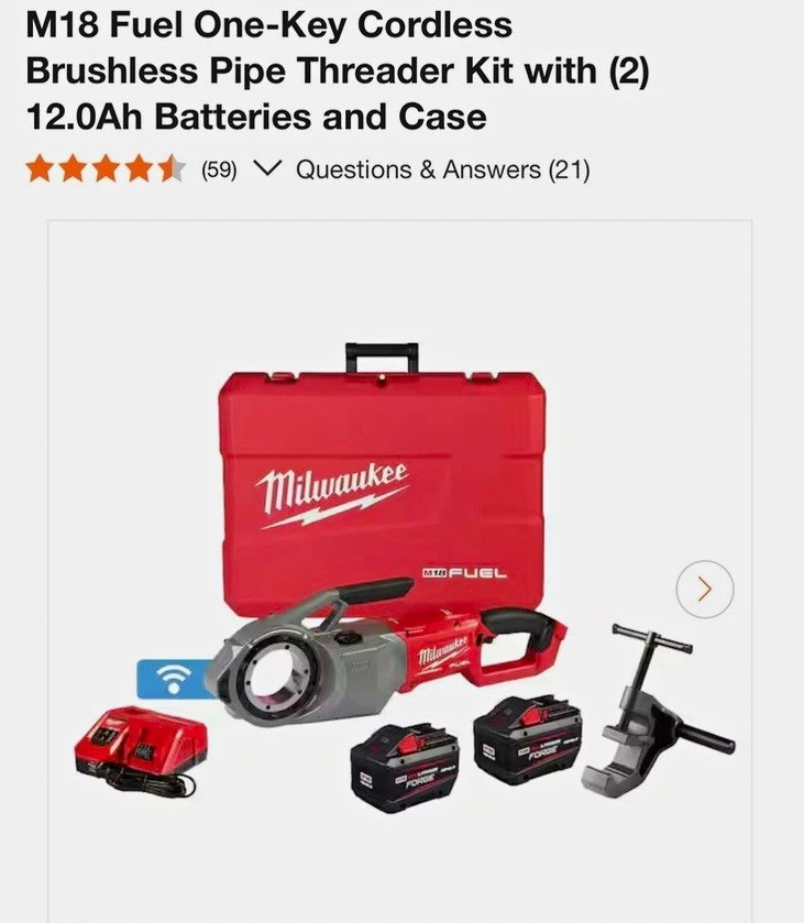 Milwaukee M18 FUEL ONE-KEY Brushless Cordless Pipe Threader Kit 2x12.0Ah