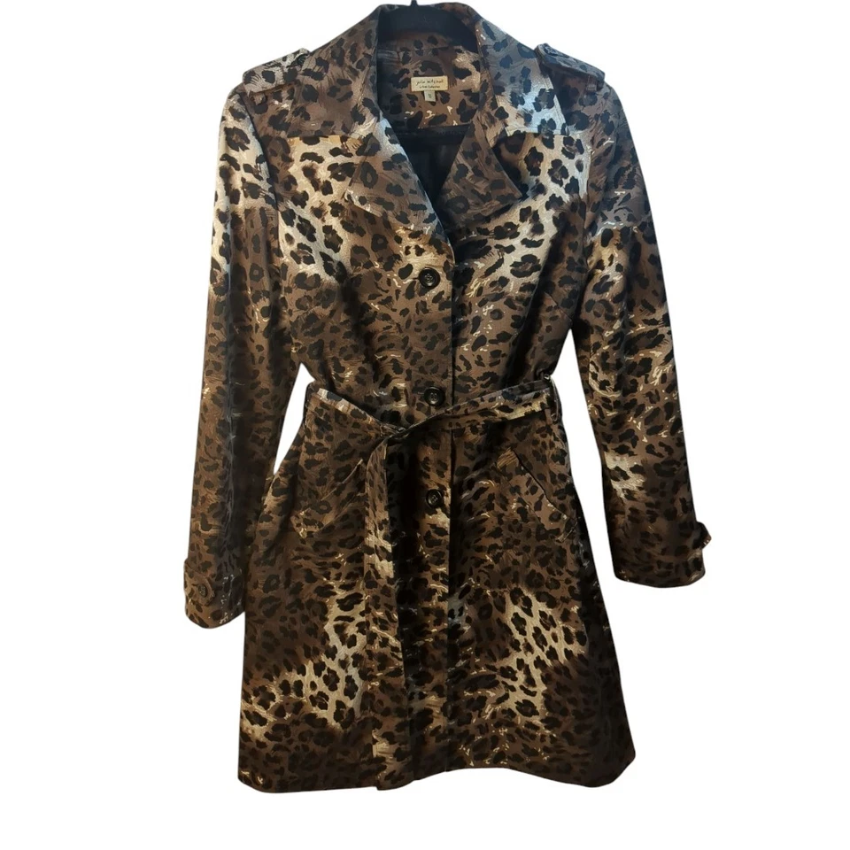 J Mitchell леопард подпоясанный Тренч / дождевик животное печати Sz 10/M - Изображение 2 из 4