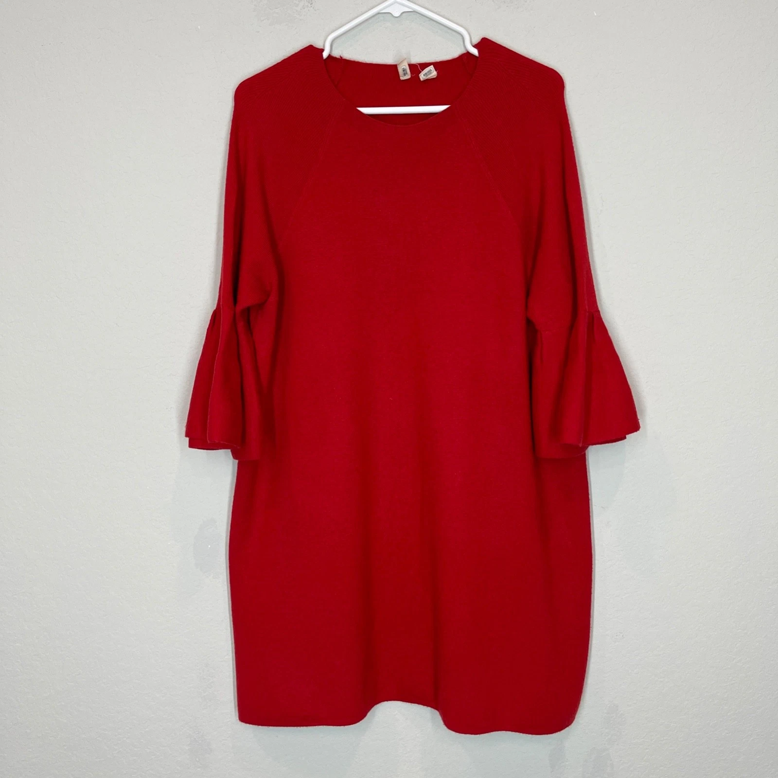 Anthropologie Maglione Falena Vestito Maglia Taglia XL Rosso Manica a Campana Pullover San Valentino
