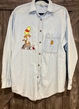 Disney Winnie The Pooh Friends Women s Sz XL Denim Shirt Embroidered Vintage