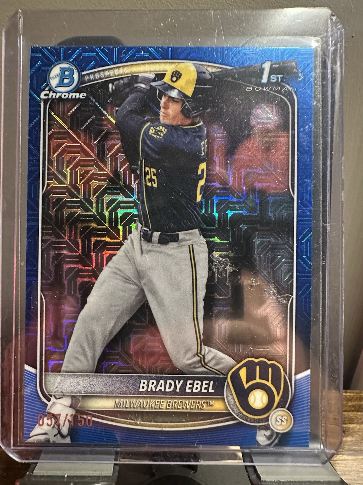 2025 Bowman Draft Brady Ebel Chrome Blue Mojo Refractor 1st #/150 Brewers